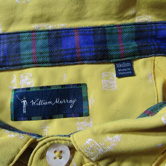 William Murray Polo Shirt Mens M Yellow Off The Rocks Print Stretch BReathable - Picture 3 of 13